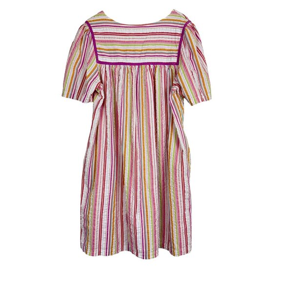 Vtg Go Softly Patio House Dress Large Multicolor Striped Cotton Blend Full Zip - Picture 7 of 11